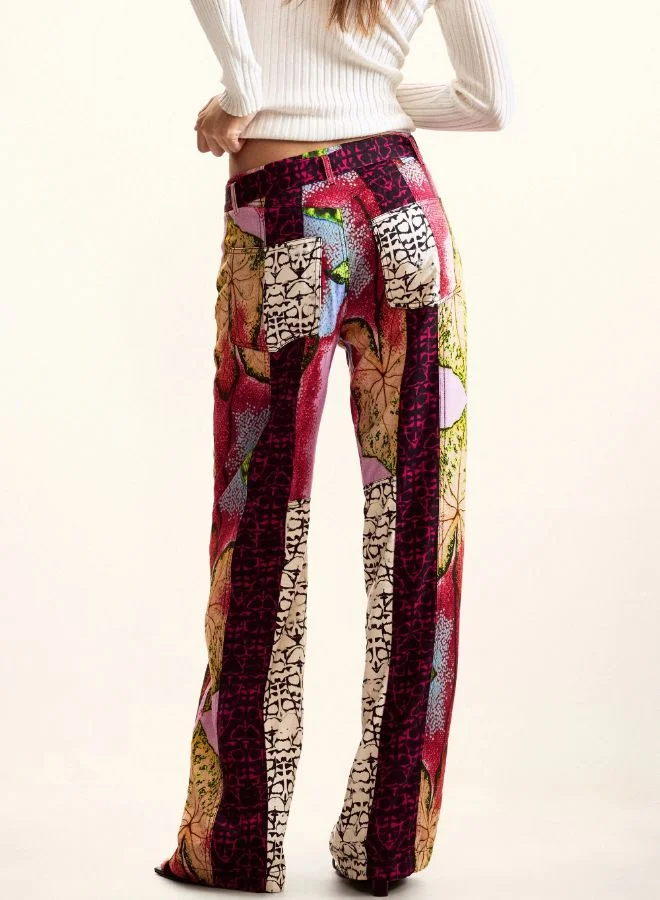 Desigual Red Fluid Patch Trousers for Women | Best Price UAE